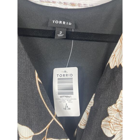 Torrid Dress Womens 2X 18-20 Black Floral Midi Ruffle Surplice Gauze Dress - Picture 5 of 14